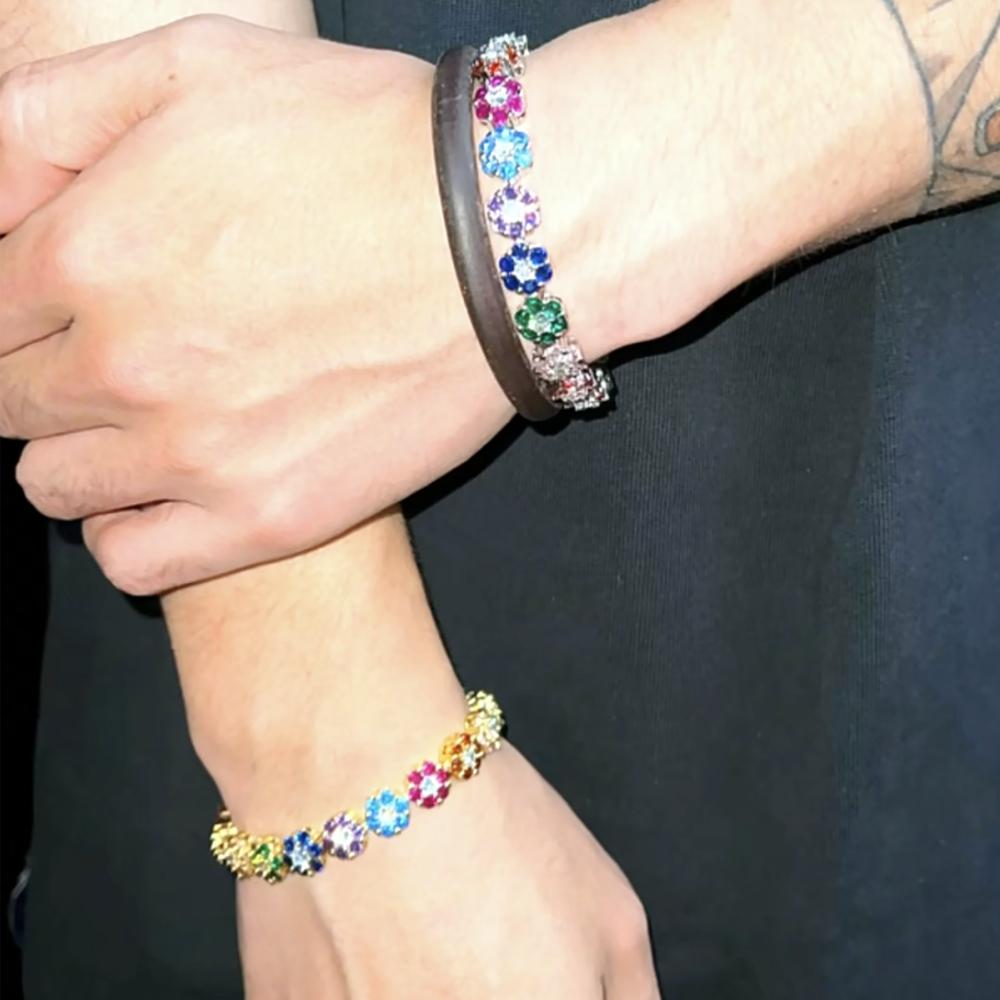 ZAKOL Luksuriøst Skinnende CZ Fargerikt Syvblads Blomst Tennisarmbånd for Kvinner 18k Gullfarge Belagt Mote Zirkon Gaver