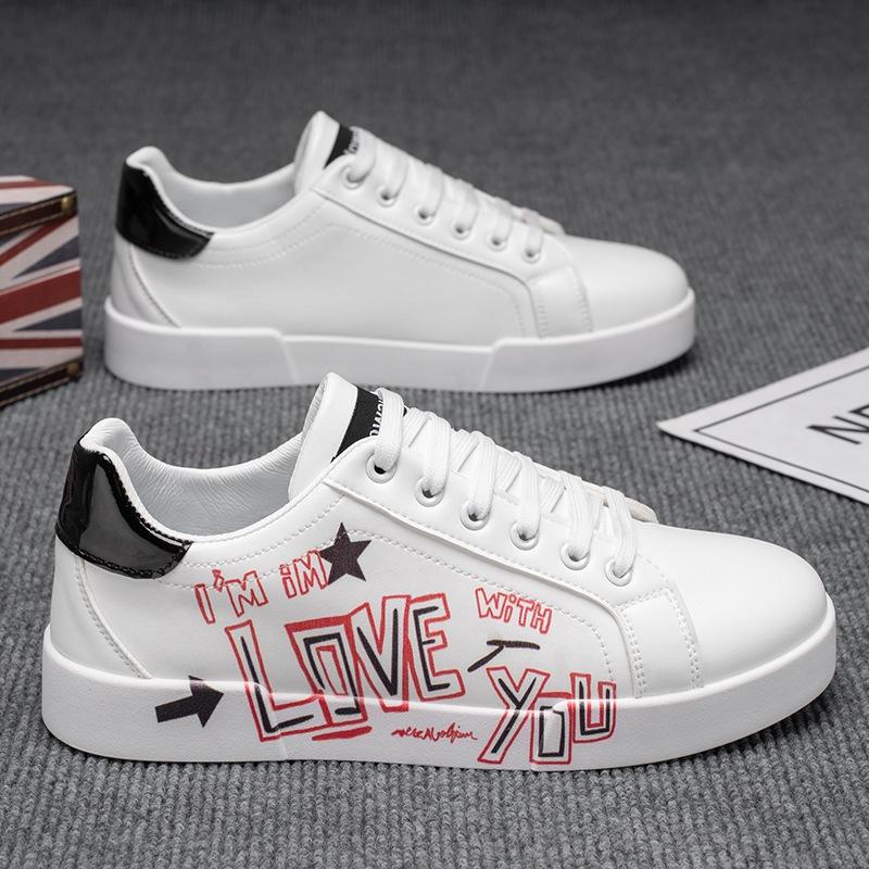 Love Heart White Shoes Student Sneakers Men's Niche Harajuku Men's Shoes Spring Sports Casual Shoes