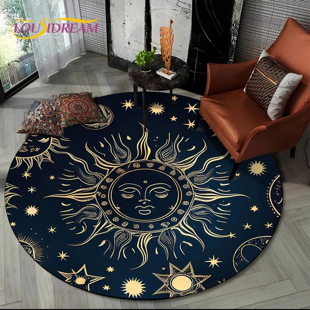 3D Mysteriou Sun Moon Tarot Mandala Magic Round Area Carpet Rug for Living Room Bedroom Kid Playroom Decor,Pet Area Rug Non-slip