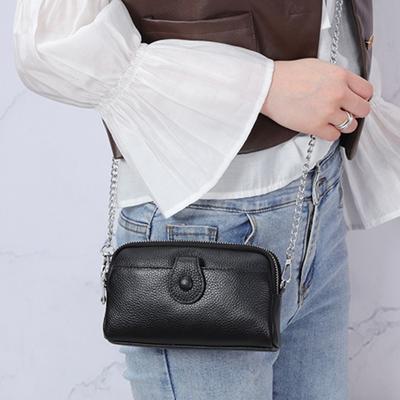 Woman Bag Double-layer Zipper Hand Bag Lady Bag Chain Small Messenger Bag Small Women Hand Bag Top Layer Cowhide Shoulder Bag