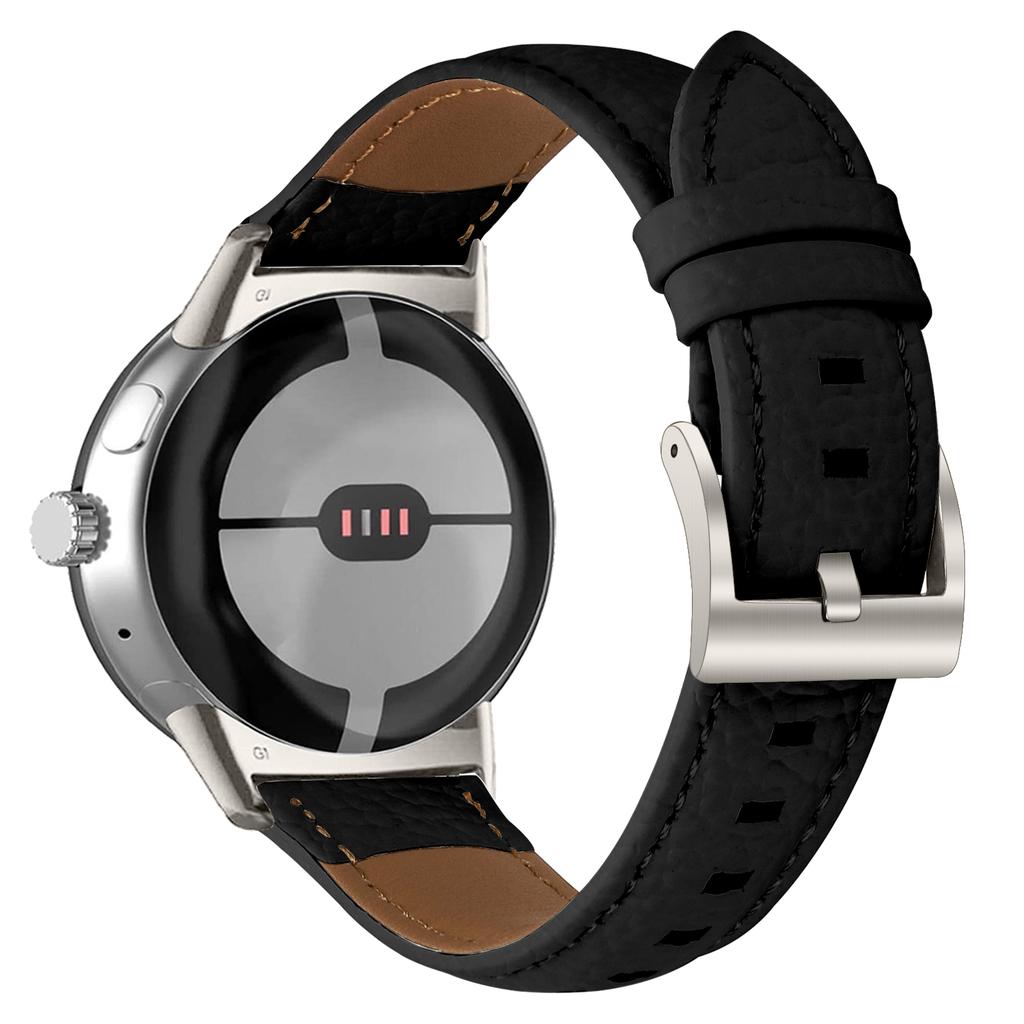 Litchi Textured Genuine Cow Leather Strap with Electroplated Buckle for Google Pixel Watch 4/3/2/Watch 41mm Pointed-End Watch Band