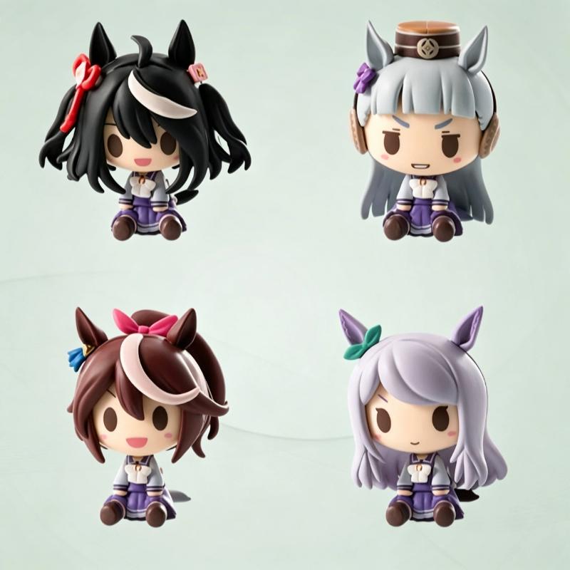 4Pcs/Set Uma Musume Pretty Derby Chibi Figures Mini Horse Ears Kitasan Black Gold Ship Tokai Teio Oguri Cap Cute Anime Model Toy