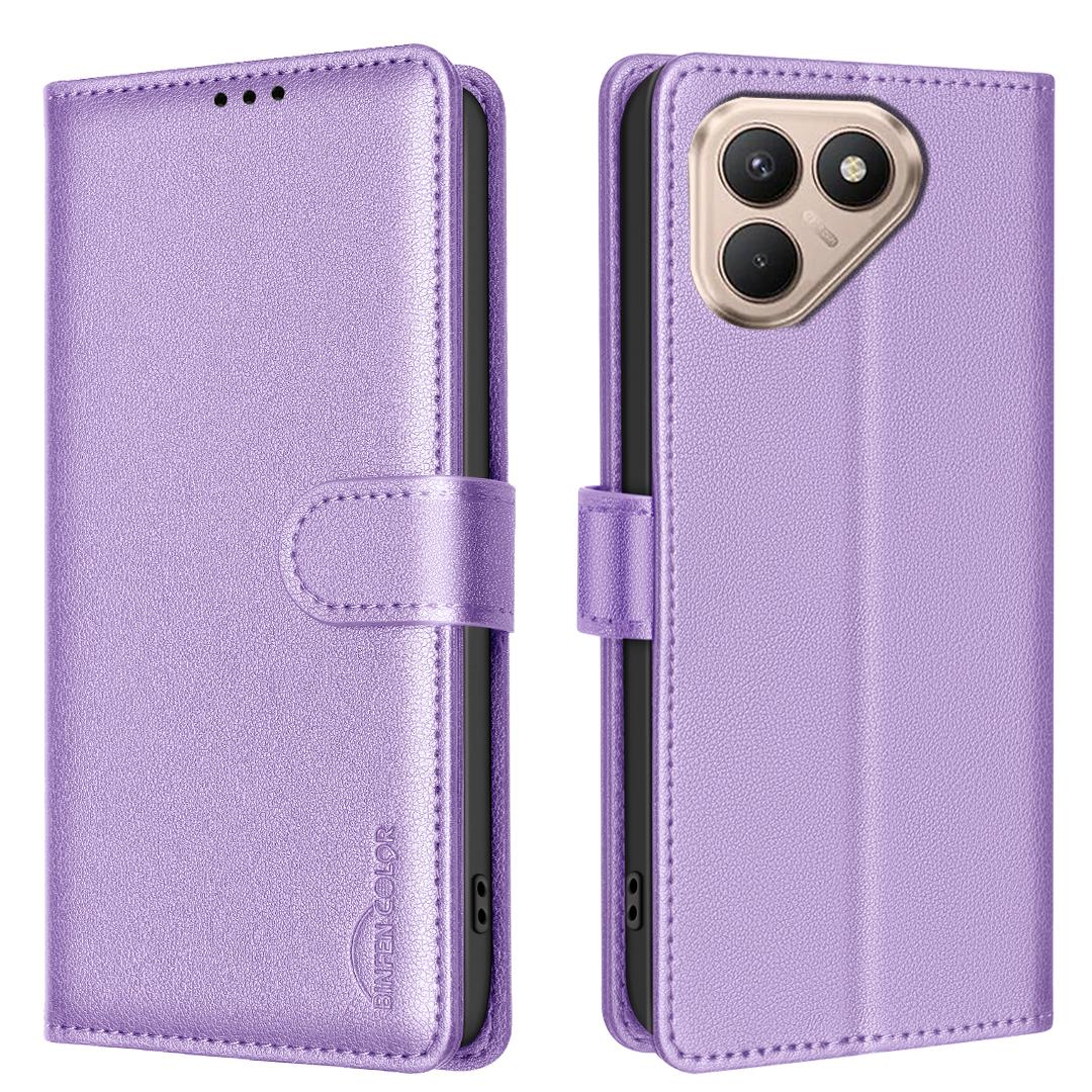 

For TECNO Pova 7 4G Leather Case BINFEN COLOR BF32 Wallet RFID Blocking Phone Cover Purple