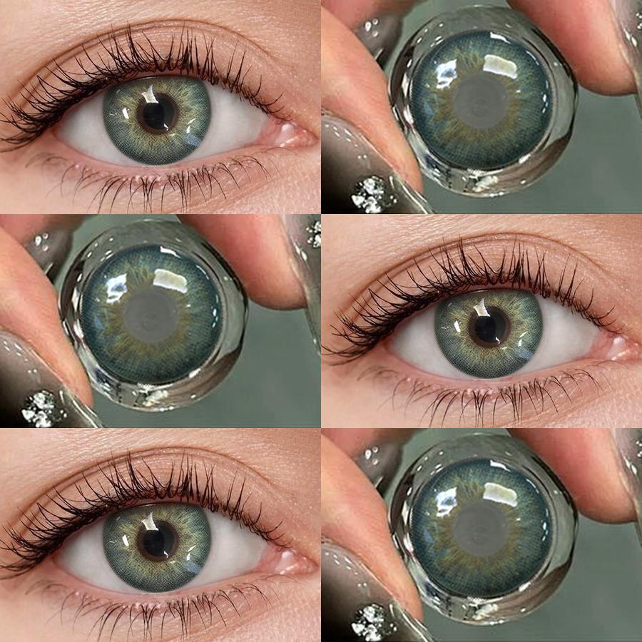 FreshLady 1 Pair 2pc 14.20mm Yearly Disposable Colored Contact Lenses, Natural Brown/Blue/Green Color, Suit for Makeup/daily Live
