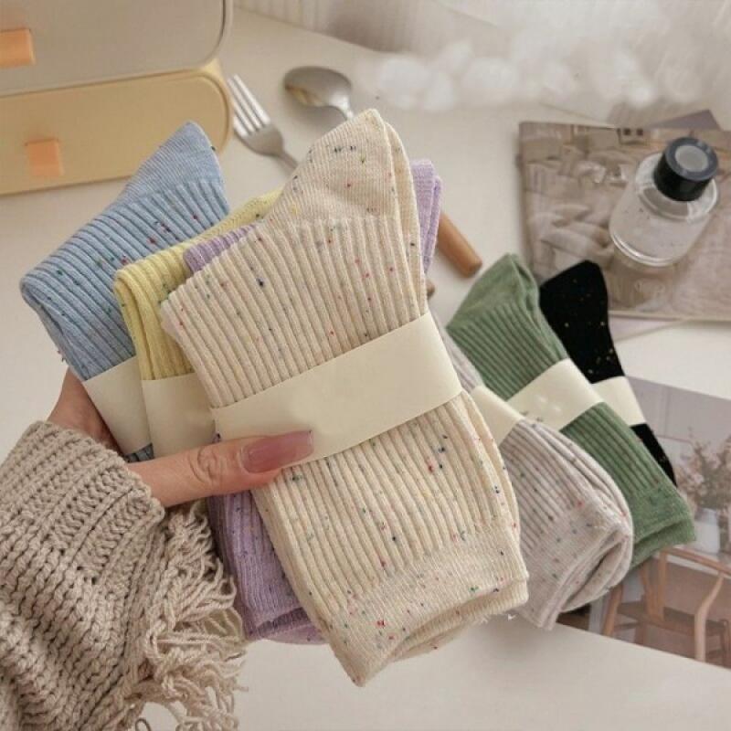 Women s Basic Long Socks Fashion Polka Dot Daily Socks Yellow