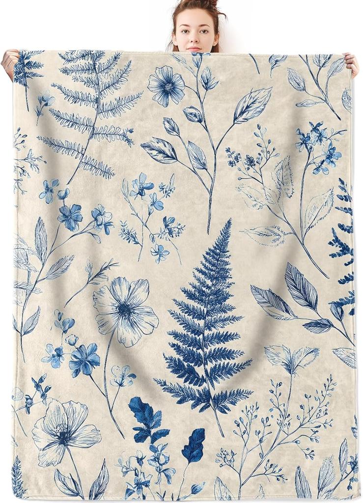 GUOYU Blanket Cherry Blossom Flannel Blanket Gifts for Floral LoverJapanese Watercolor Flower Branch Throw Blankets with Beige Backgroundfor