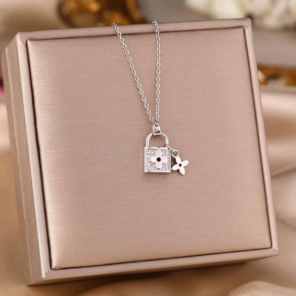 Women's Silver Titanium Steel Necklace with Micro-Inlaid Zircon - Elegant, Durable Clavicle Chain Jewelry
