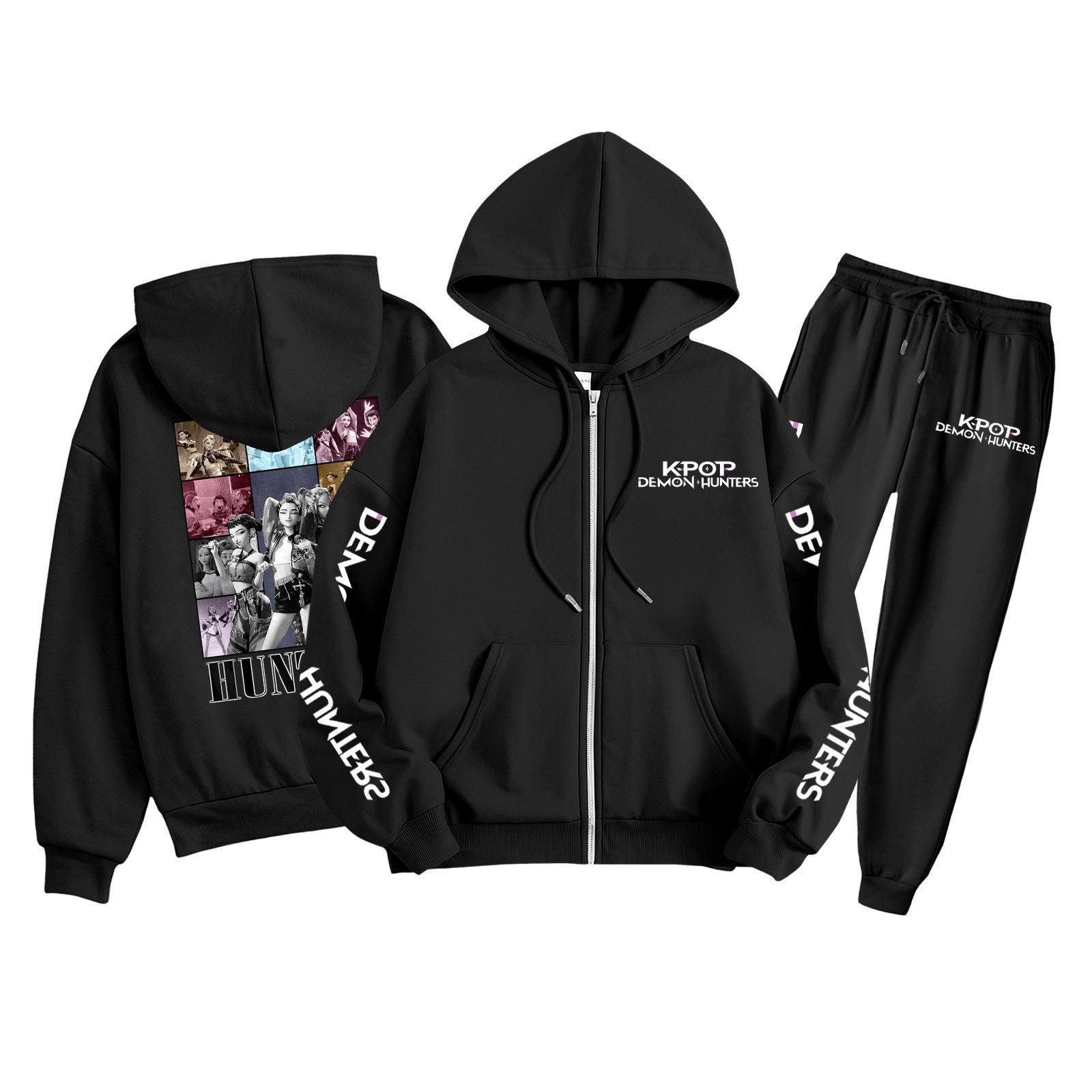 

Children s Fashion Long Sleeve Zipper Hooded Sweatshirt Sweatpants Print Pocket Sweatshirt Set 160