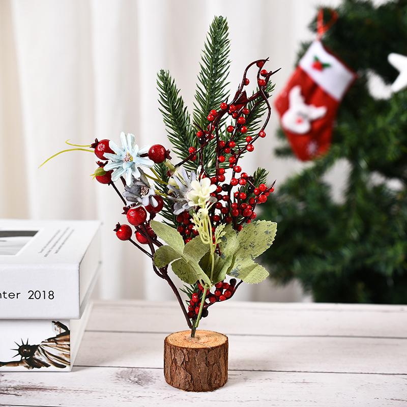 25CM table mini Christmas tree with flower, Small size Christmas trees gift for kids and friends, desktop christmas tree, New year's tree decoration