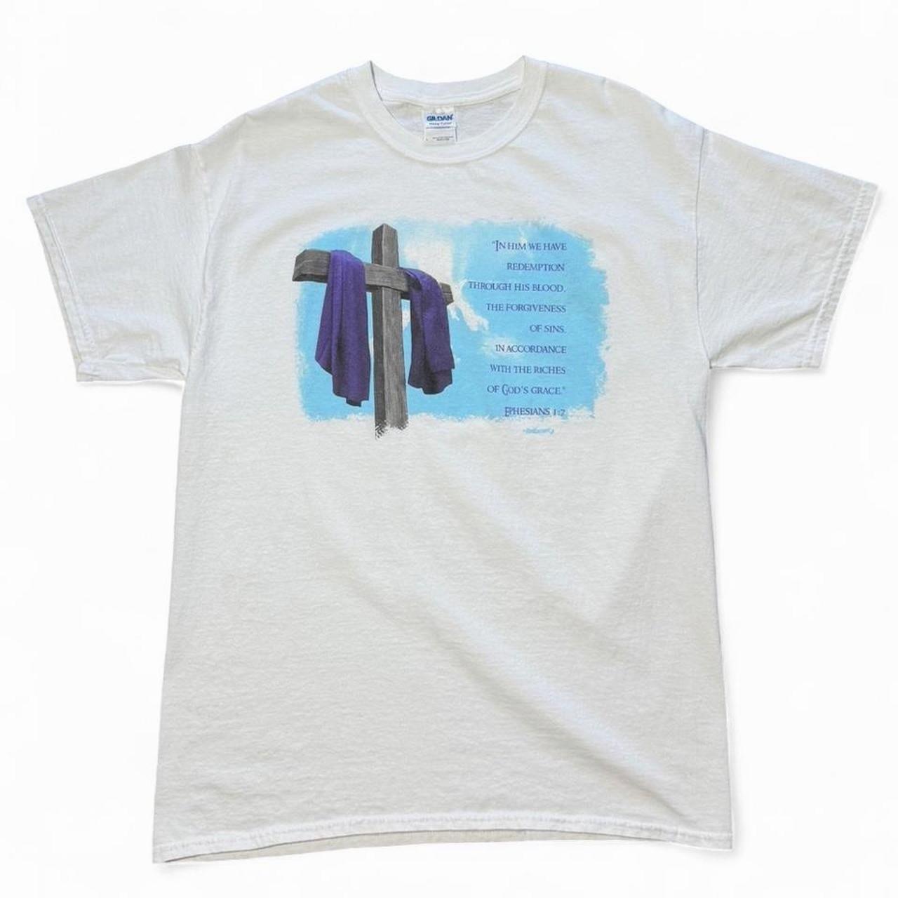 Vintage Y2K Christian Cross Religious Jesus Church Bible God Prayer T-shirt L M