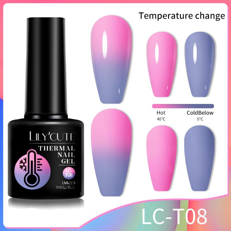 LILYCUTE 7ml Thermal Gel Nail Polish 3 Layers Temperature Shiny Color Changing Semi Permanent Soak Off UV Gel Polish Varnish Base Top Gel Nail Art DIY