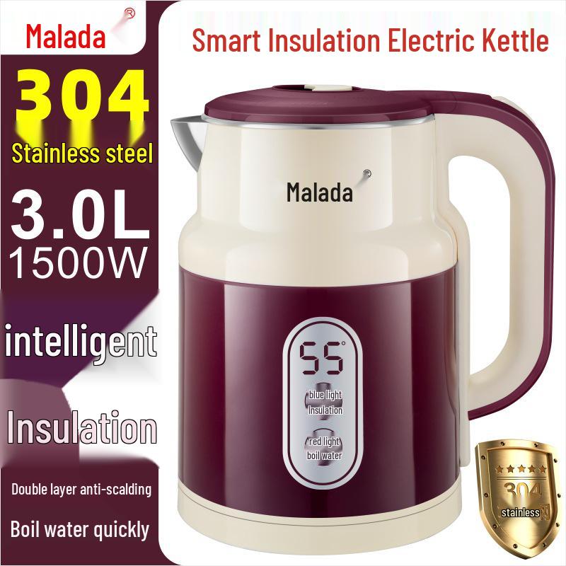 Hervidor eléctrico de aislamiento de acero inoxidable Wanlida de 3 l para uso doméstico