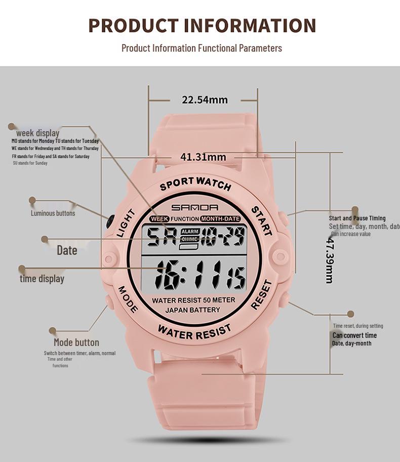 Sanda Unisex Multifunctional Electronic Sport Watch for Students