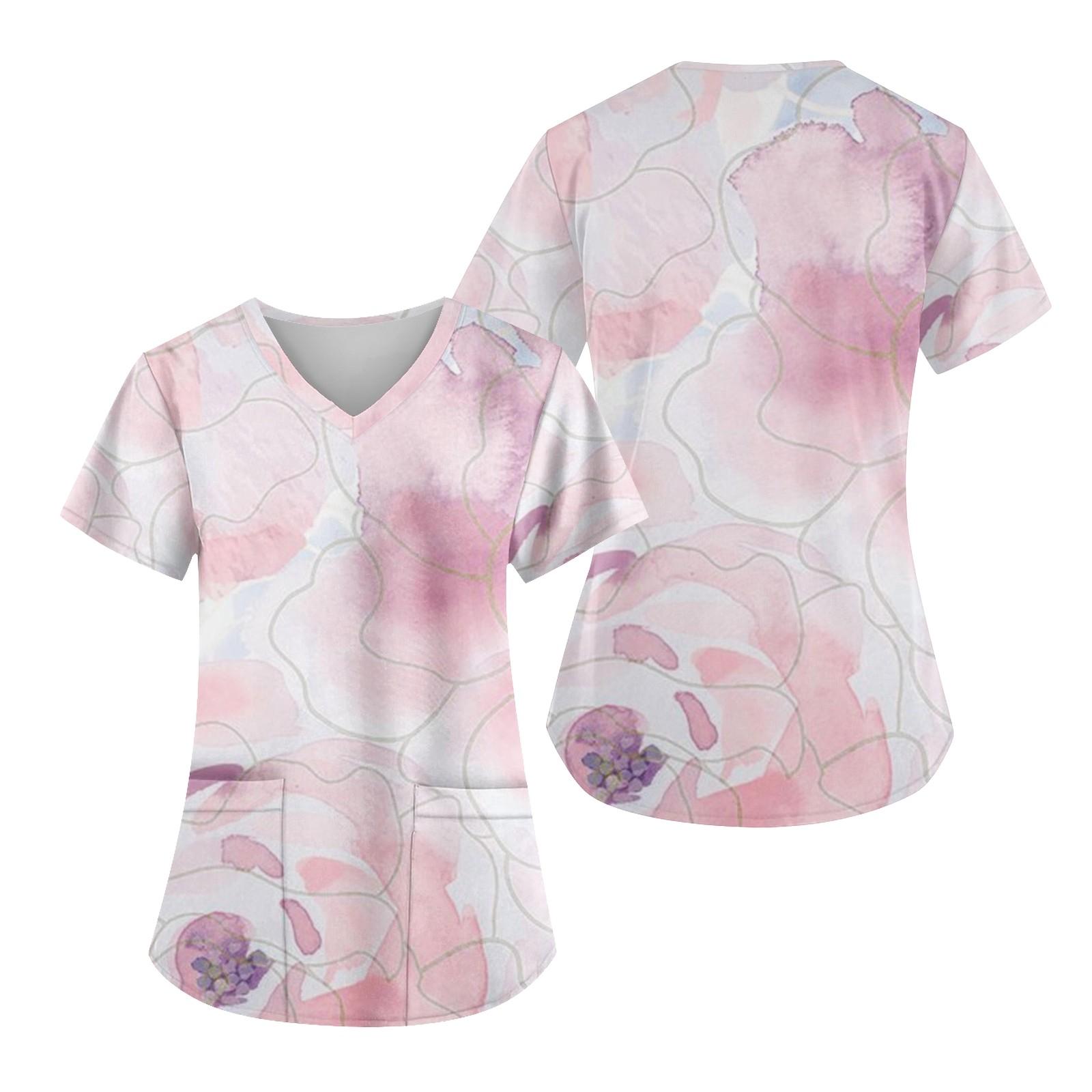 

Женский модный топ с v-образным вырезом и коротким рукавом с карманом и коротким рукавом для ухода за ребенком S розовый