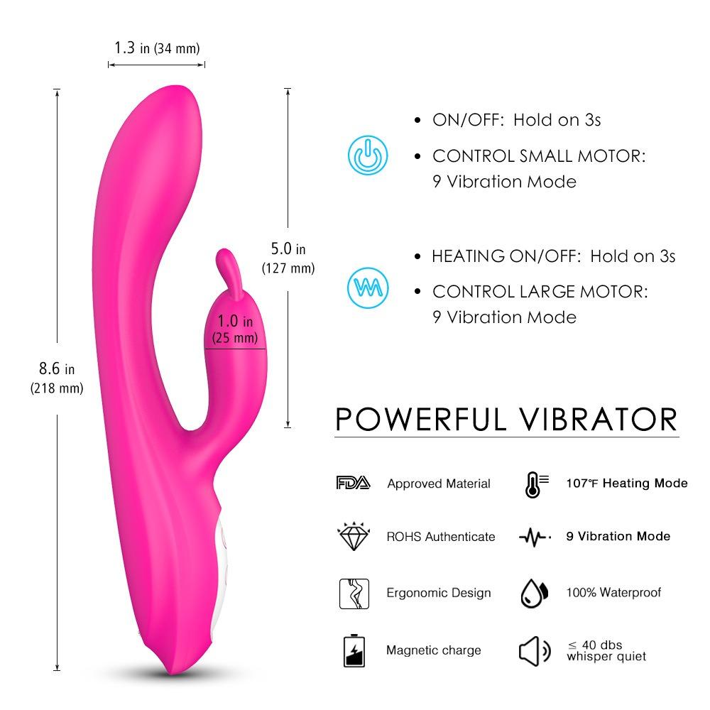 G Spot Rabbit Vibrator with Heating Function and Bunny Ears for Clitoris G-spot Stimulation Waterproof Dildo Women or Couple Fun