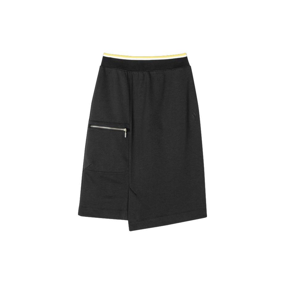 Skechers Yazan Series Solid Color Mid Waist Straight Casual Long Skirt Women skirts Deep-Black L121W022-002K M