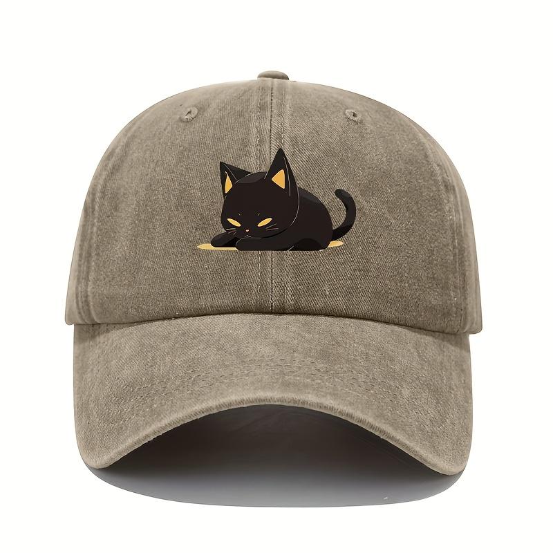 Retro Style Black Cat Printed Baseball Cap with Adjustable Sun Protection, Suitable for All Seasons, Casual Headwear