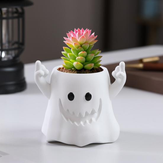 Ghost Flower Pot Succulents Planter with Drainage Hole Resin Flip-off Ghost Plant