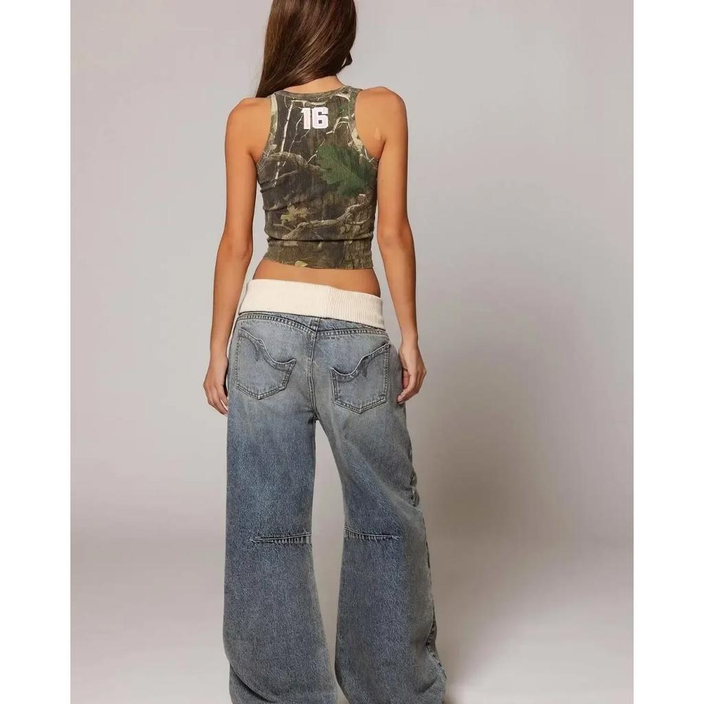 BeatStreet Y2K Hip-hop Stiksels Mode Joker Retro Jeans Vrouwelijk Koreaanse Casual Eenvoudige Jurk Essentieel Wijde Pijpen Broeken Losse Joker Overall