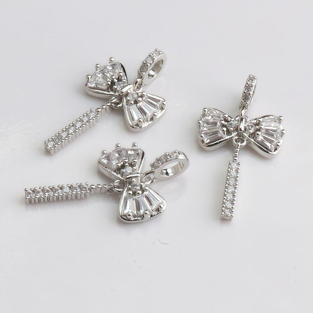 14K Gold Filled Zircon Bow Tassel Pendant Charm for DIY Jewelry