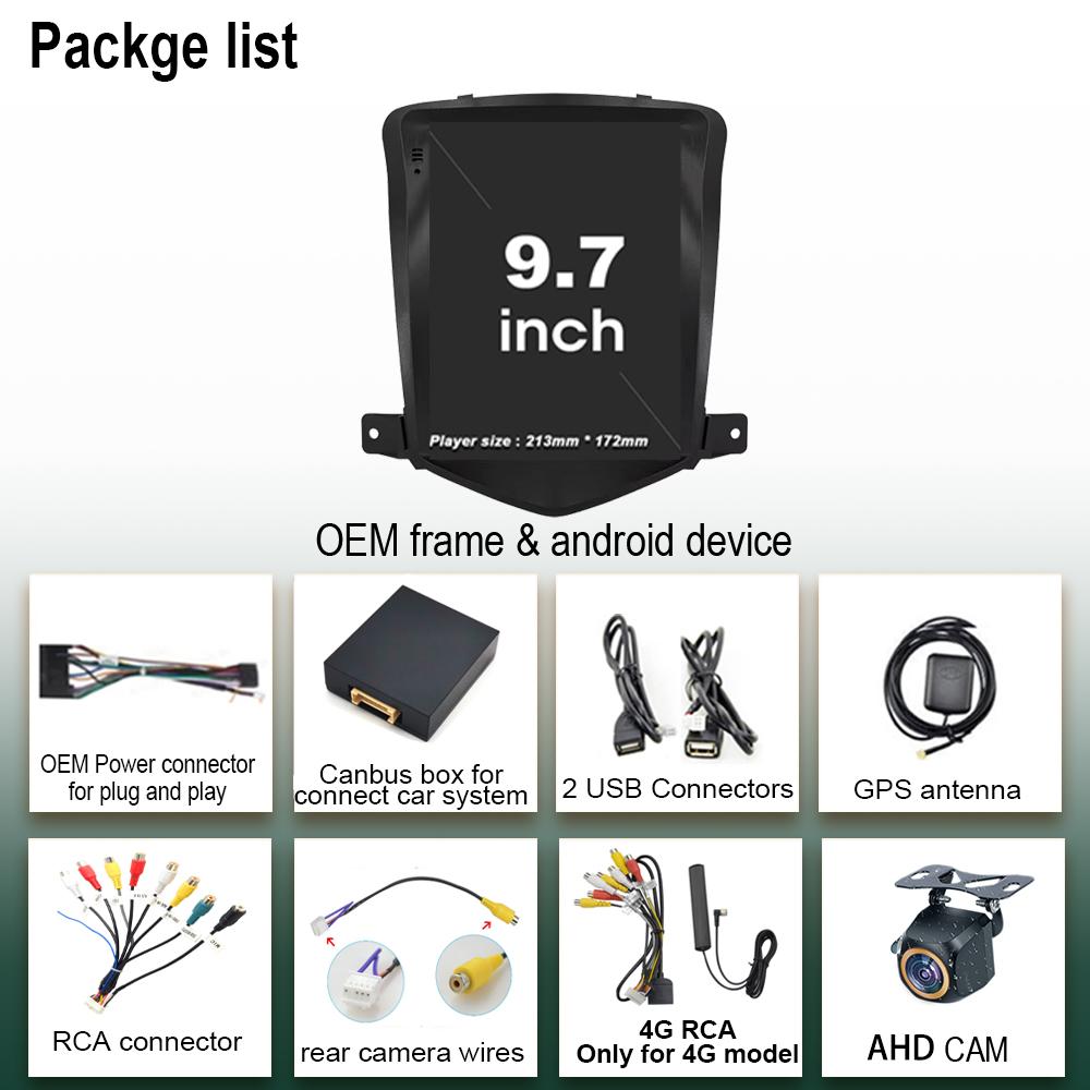 9.7 Inch Car Radio Video Player Android 14 For Chevrolet Cruze 2008-2014 For Tesla Style Auto Radio Wireless Carplay DSP BT Wifi