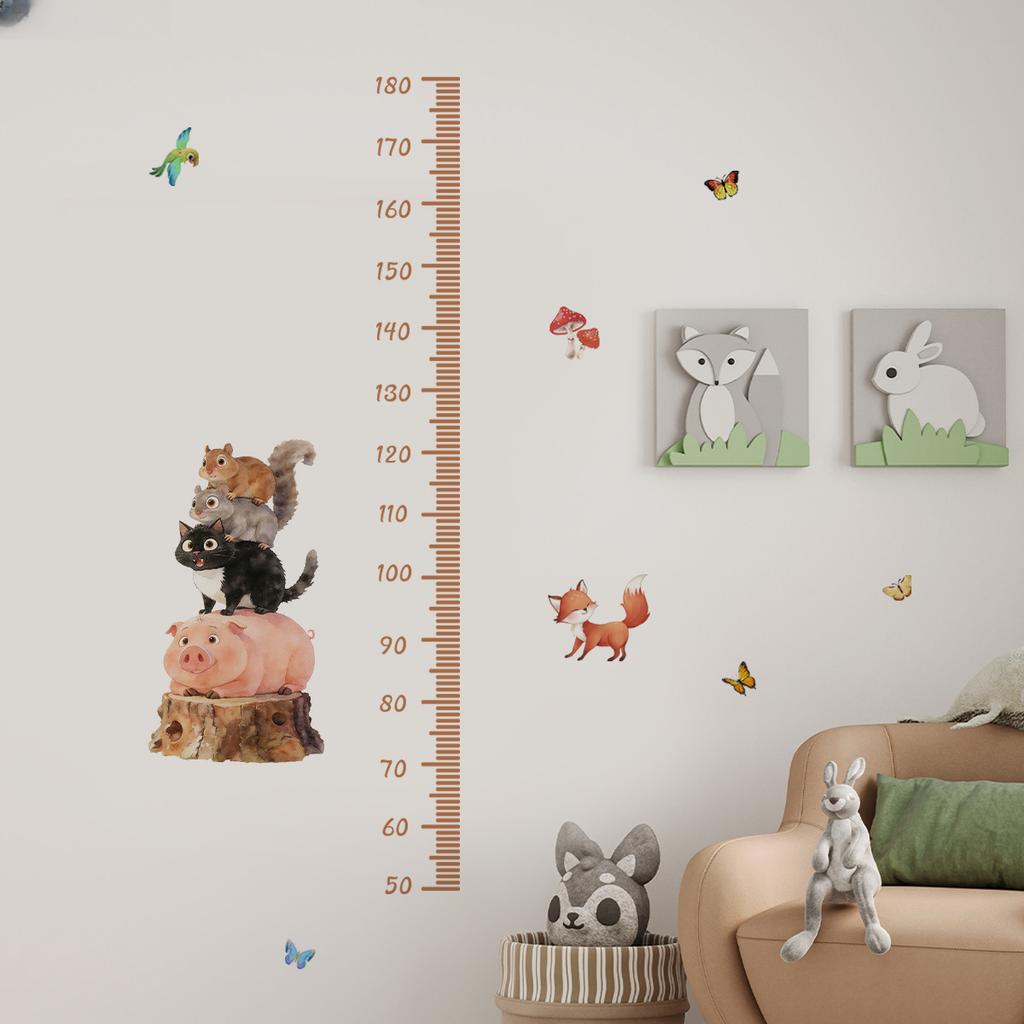 Cartoon Animal Design Height Chart Wall Sticker for Home Interior Decoration PVC Material Compatible with Smooth Surfaces