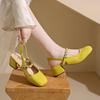 Runde Spitze Flacher Mund Blockabsatz Sandalen Mode Metallkette Baotou Mary Jane Schuhe