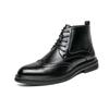 British Style Men'S Leather High Top Shoes Lace Up Winter Business Casual Shoes Street Fashion Men'S Motorcycle Boots