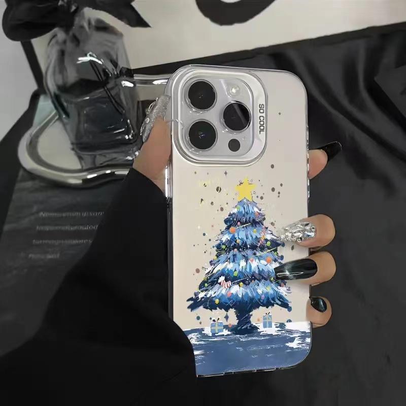 New Christmas Tree New Year Gift Phone Case For iPhone 15 14 11 12 13 Pro Max X XS XR 8 7 14 Plus Lens Protection Plating Cover