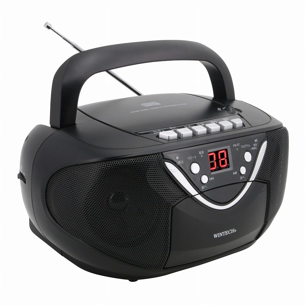 

WINTECH CD player Black body Simple player for easy operation cassette AUX included AC power cord included Can use 6 AA batteries Equipped with