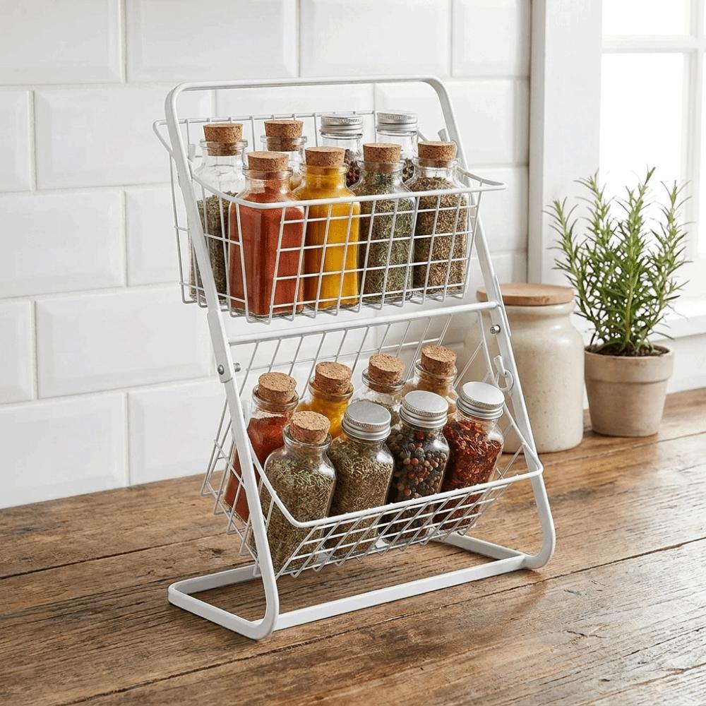 Detachable Double Layer Fruits Holder Iron Vegetables Fruit Storage Basket  Pantry