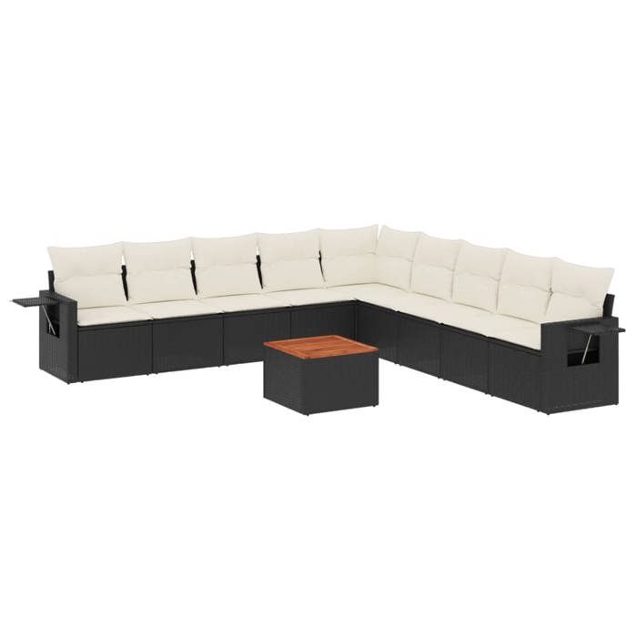 VidaXL Salon de Jardin avec Coussins 10 pcs, Canapés de Terrasse, Ensemble de Meubles de Patio, Mobilier d'Extérieur, Noir 3256938