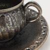 Marui Seito Shigaraki Ware Hechimon Coffee Cup and Saucer Set, Approx. 260ml, Black Glaze Finish, MR-3-3291