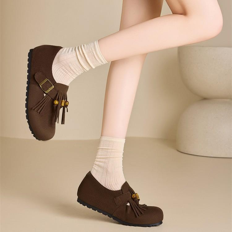 Flat Bottom One Pedal Fringed Shoes Women Wear Spring and Summer Retro Mori Bag Head Half Drag Muller Single Shoes Good-looking Versatile Women