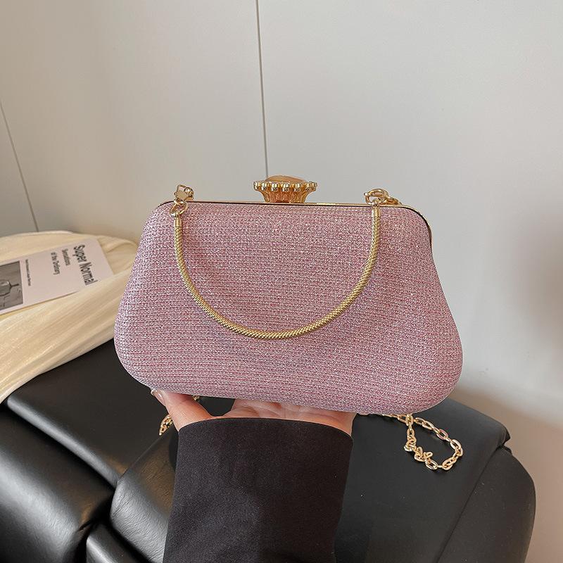 Elegant Shoulder Evening Bags for Women Simple Textured Ladies Chain Crossbody Bag Solid Color Female Party Handbags Clutch