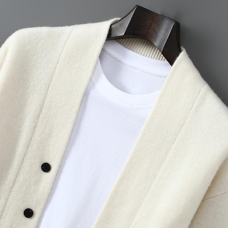 Gruby wełniany kardigan męski - Jednolity kolor, Duży rozmiar, Sweter dzianinowy casual