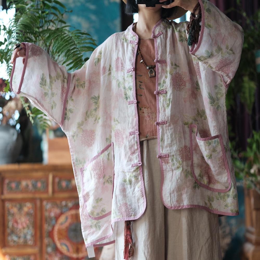 Ancient Clay Artistic Linen Sun Protection Women's High-End Cardigan 2156 Hazy