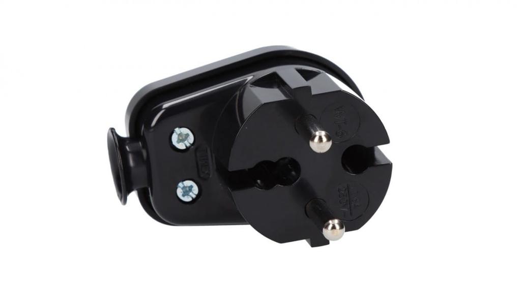 Wtyczka Kątowa B/U 16A 2P 250V Czarna Wt-16 K2