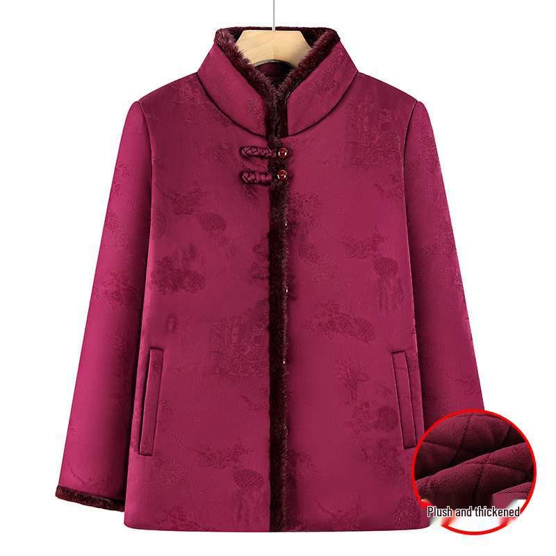 Grandma s Winter Thickened Velvet Tang Suit Jacket for Elderly Women 2XL [220-254 lbs]