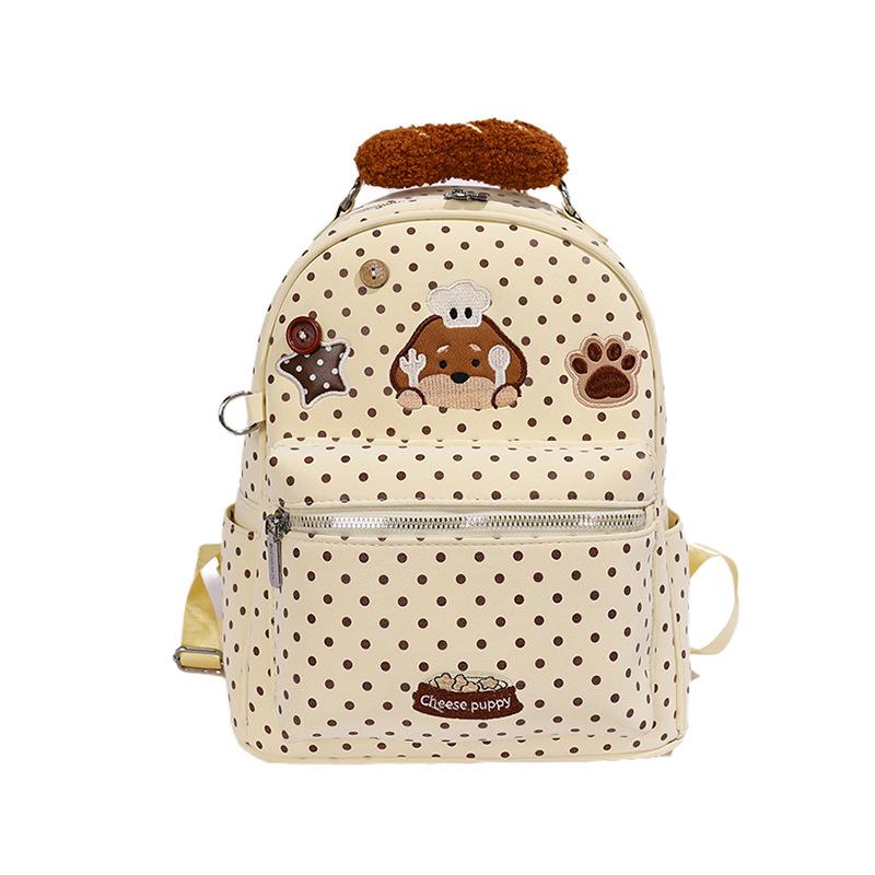 Schoolbag1011 New cartoon chef dog polka dot backpack female cute embroidered student schoolbag large capacity commuter backpack
