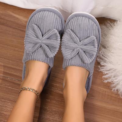 Cotton Slippers, Autumn and Winter Couple's Bow Cotton Slippers, Home Indoor Warm Cotton Slippers for Men and Women