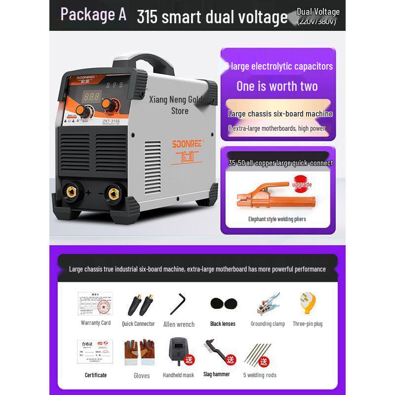220V/380V Dual Voltage Portable Welder - Pure Copper, Industrial Grade, Household/Small Use, 315 Model