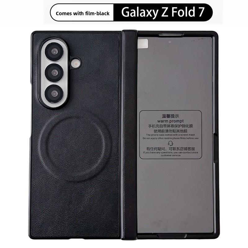 For Samsung Galaxy Z Fold 7 6 5 4 3 Fold7 Fold6 Magsafe Phone Case Film Leather Hinge Folding Wireless Charging Magnetic Cover