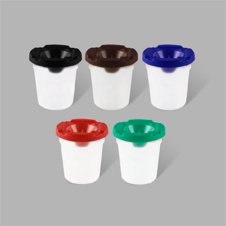 10Pcs Watercolor Brush Washing Cups with Lids Spill Prevention Plastic Paint Brush Cleaner Cup and Art Brush Set for Kid