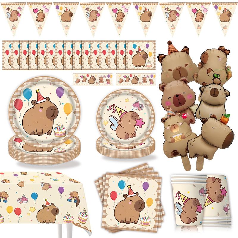 Capibara Capybara Birthday Decoration Disposable Tableware Birthday for Bara Baby Shower Tableware Balloons Capibara Cumpleaños