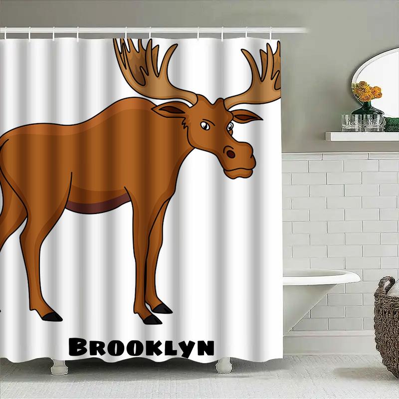 Whimsical Moose Shower Curtain Decor Brooklyn Home Bath Liner For Kids Adults Waterproof Fabric With Hook Rings Set