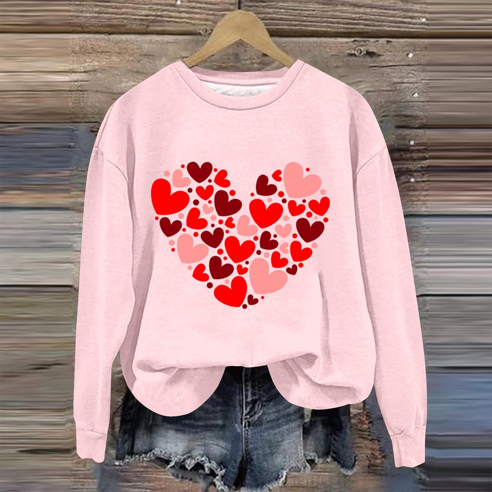 

Женская мода День святого Валентина Печатный длинный рукав свободный круглый вырез толстовка Топ осень M