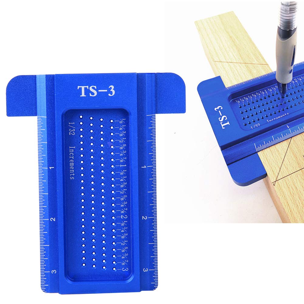 Precision Marking T-Rule, Aluminum Alloy Hole Positioning Scribing Gauge Woodworking Measuring Tool(Blue)