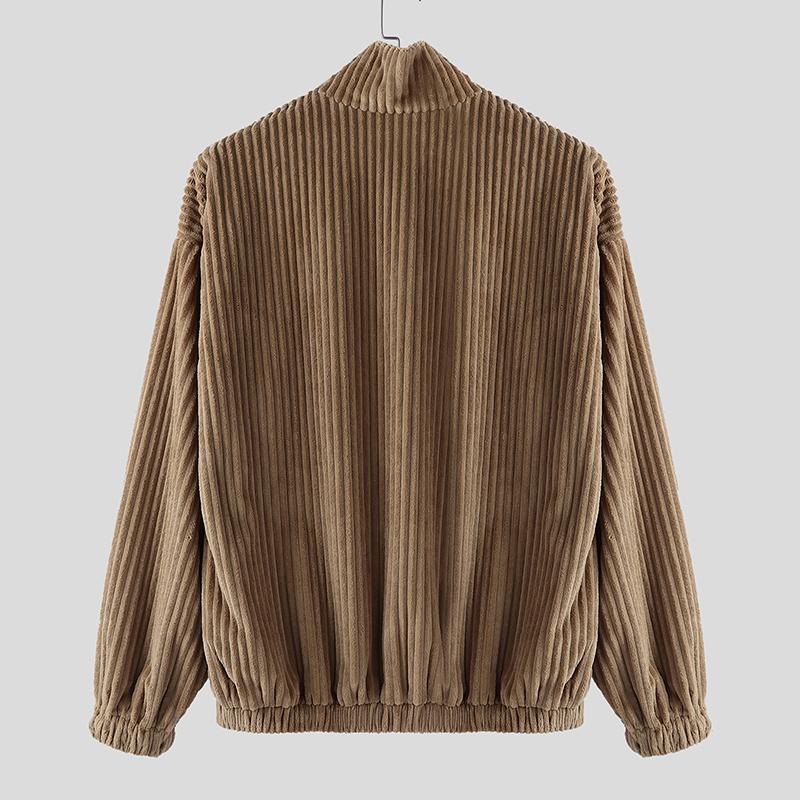 INCERUN Outono Masculino Gola Alta Manga Comprida Textura Veludo Cotelê Casual Jaquetas Casacos com Zíper