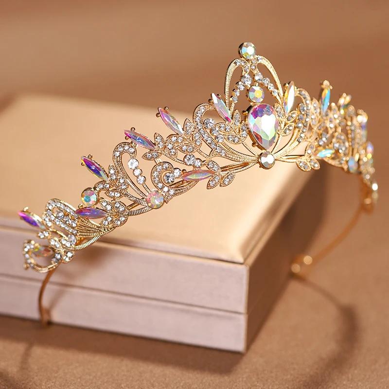 Bridal Headwear Full of Baroque Atmosphere Classical Gold-colour Ladies' Crown for Wedding Bride and Girl Birthday